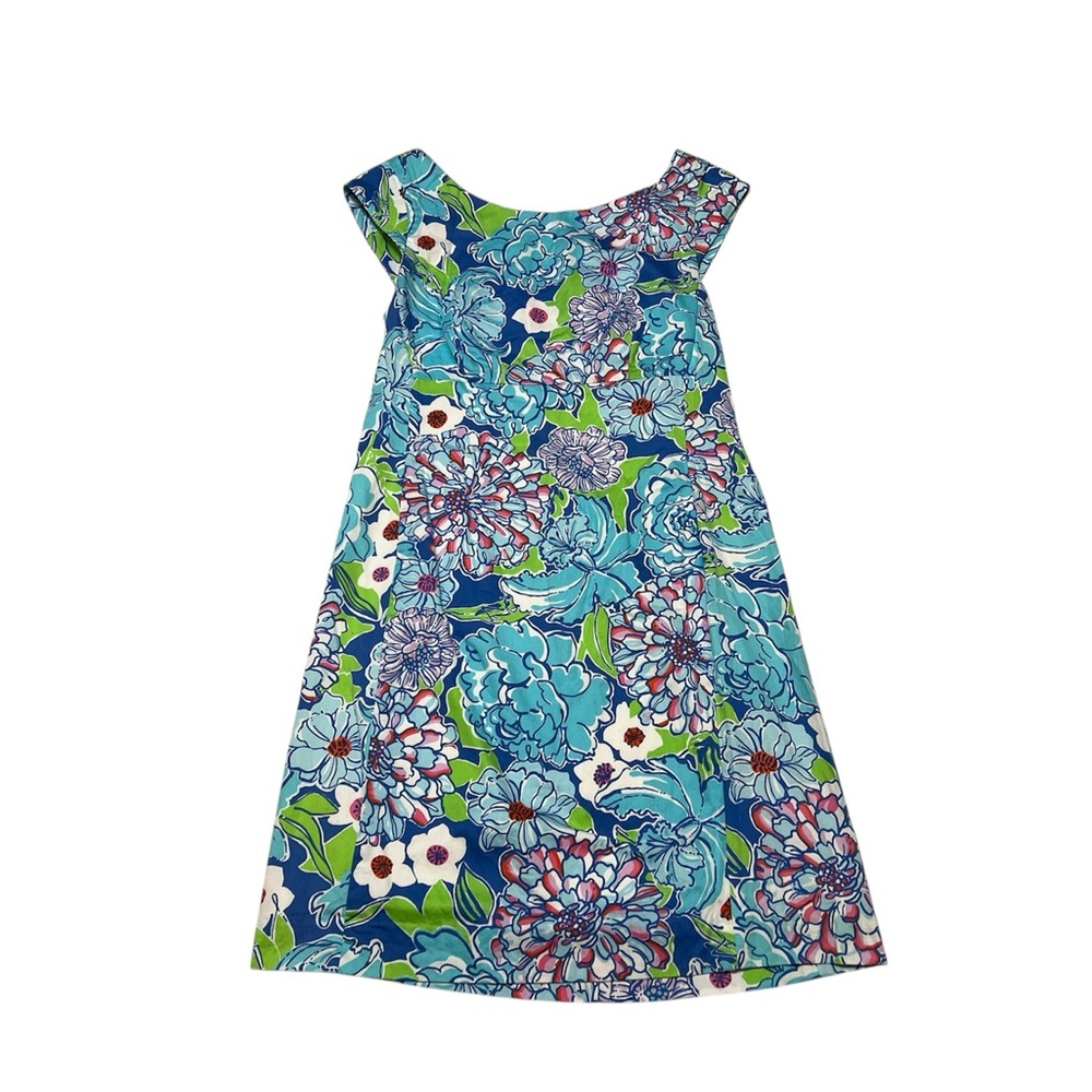 Lilly Pulitzer Allura Blue and Green Sleeveless Floral A-Line Dress